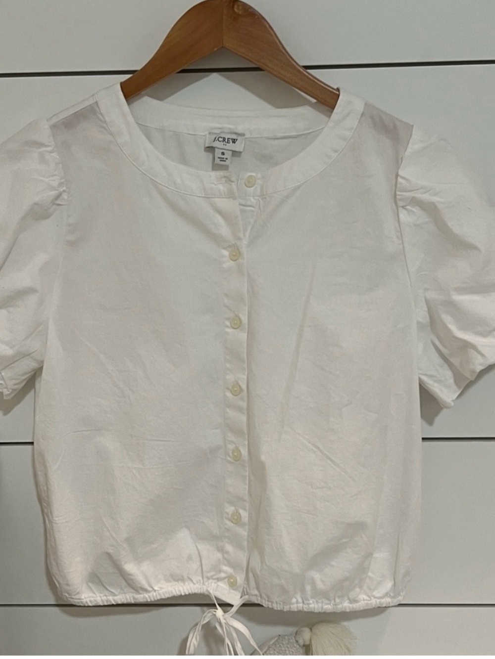J.Crew Factory White Button Down Puff Sleeve Top Small Preppy Summer Nautical